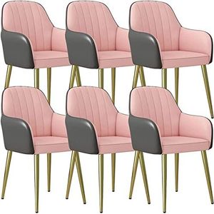 GEIRONV Lederen keukenstoelen set van 6, met ergonomische armleuningen rugleuning en koolstofstaal vergulde voetteller lounge woonkamer receptie stoel Eetstoelen ( Color : Dark Gray+pink , Size : 83*4