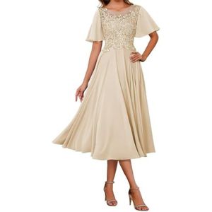 AHERKLL Kant Applicaties Moeder Van De Bruid Jurken Chiffon Formele Avond Party Grootmoeder Jassen Thee Lengte HAH054, Champagne, 32