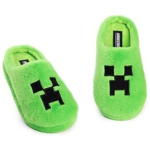 Minecraft Creeper groene muiltjes | Fleece indoor lounge schoenen voor jongens | Zachte, harige afwerking | Gaming slippers | Minecrafters merchandise