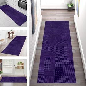 SGLGSTORE Tapijtloper Vloerkleed Anti-slip Keukentapijt Tapijten Wasbaar Woonkamer Slaapkamer Hal Donkerpaars Keukenloper Tapijtmatten Deurmatten Lopers Badmatten 70X400CM Wasserij Tapijtpads