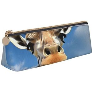 FHEBNDS Grappige giraffe make-up tas voor vrouwen mannen grote etui esthetische potlood etui munt zakje lederen cosmetische tas met rits kantoor organisator reizen essentials