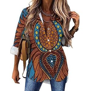 Afrikaanse print Ankara casual shirt voor dames, button-down, lange mouwen, V-hals, blouse, tuniek voor leggings