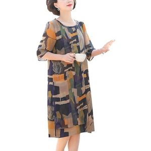 jurken voor dames Tuniekjurk met geoprint - Veelkleurige casual midi-jurk met halve mouwen (Color : Multicolore, Size : L)