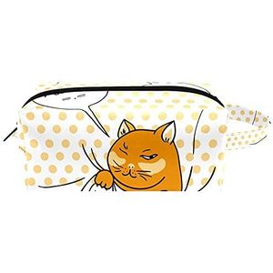 Opknoping cosmetische tas, Leuke grappige oranje kat met gele stippen achtergrond waterbestendig toilettas voor vrouwen heren meisjes kinderen, Draagbare lederen make-up kleine tas, Multi kleuren 01, 8.2x3.1x3.5 in/21x8x9 cm,