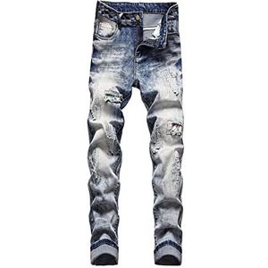 Jeans Pantalon Broek Heren Slim Mode Stretch Casual Broek Hiphop Streetwear Casual Broek Herenbroek (Color : Blau C, Size : M)