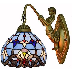 8-Inch Vintage Tiffany Stijl Barok Glas In Lood Wandlamp Met Alarmarm, Antieke Wandlamp Voor Woonkamer, Slaapkamer, Gang En Trap