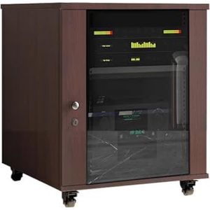 PP-Vic AV-Audiokast - Moderne, Verticaal Verplaatsbare Dvd-Speler, Ontvangerconsoleplank Met Glazen Deur En Wielen, KTV-Audiorek Met Verstelbare Planken En Kabelbeheer,Brown 63cm