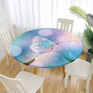 Morbuy Rond tafelkleed, mandala, waterdichte tafelkleden, vlinder, met elastische rand, vlekbestendig, stofdicht, afveegbare tafelbescherming voor thuis, feest, keuken, eetkamer, diameter 180 cm, blauwroze