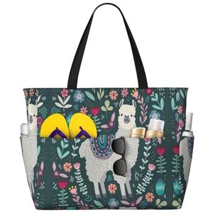 JEJEA Leuke Lama Bloemenprint Tote Bag Grote Schouder Hobo Tassen Vrouwen Casual Handtassen Grote Capaciteit Winkelen Werk Tas, Zwart, Eén maat