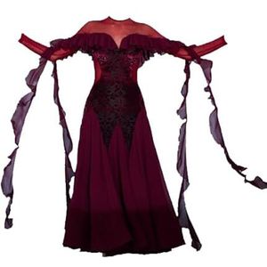 Ballroom Danswedstrijdjurken Dames Fluwelen Foxtrot Wals kostuums Flamenco Performance Dansoutfit Mesh Splice Professionele Tango Danskleding,B,L