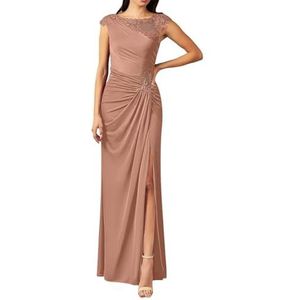 Dames chiffon moeder van de bruid jurk met zakken avondgalajurken cocktailjurk grote maten, Perzik, 32