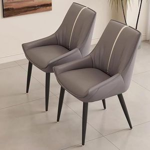 SAFWELAU Accent Stoelen Retro Lounge Stoelen Set van 2, Moderne Faux Lederen Stoel met Metalen Poten (Grijs)