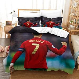 KNITII Dekbedovertrekset, voetbalclub, 3D-print, Ronaldo, World Cup, zachte microvezel, verborgen rits, tweepersoons, 200 x 200 cm