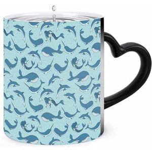 Walvissen Zeemeerminnen Narwals Koffie Mok 11oz Kleur Veranderende Mokken Hartvormig Handvat Warmtegevoelige Verkleuring Cups
