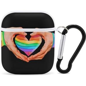 Regenboog Vlag Hart LGBT Pride Leuke Case voor AirPods 2 & 1 Shockproof Beschermende Hoofdtelefoon Gevallen Cover Met Sleutelhanger voor Mannen Vrouwen