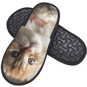 HerfsT Pluizige schattige kattenprint harige pantoffels voor dames en heren, pluizige traagschuim pantoffels winter pluche huispantoffels M, Zwart, Medium