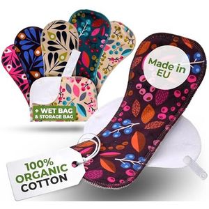 Herbruikbare Maandverbanden, 6 stuks Kaoten Wasbare stoffen pads met vleugels (grootte L & XL),doek Dameshygiëne Inlegkruisje GEMAAKT IN DE EU; Ecologisch en Gezond Periode Servetten voor menstruatie, overvloedige stromen, postpartum; EXTRA Natte Zak