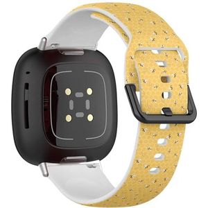 Zachte sportband compatibel met Fitbit Sense / Sense 2 / Versa 4 / Versa 3 (Yellow Bees On), siliconen armband, accessoire