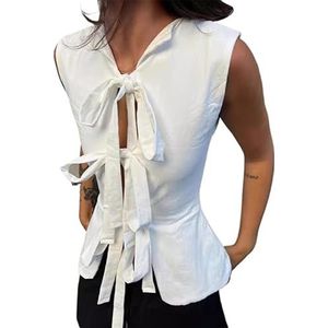 Sexy Bandage Crop Tops voor Vrouwen, Dressy Casual Mode Mouwloze Slanke Hollow Out Tanktops Dames Streetwear Vest 2024, Wit S, S