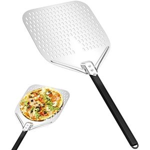 Maxentico Pizzaschep, pizzaschep, geperforeerde pizzaschep van hard geanodiseerd aluminium, met afneembare lange handgreep 40 cm voor het optillen van pizza's en bakwaren voor de oven - rechthoekig