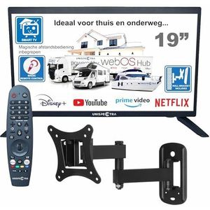 Unispectra® 19“ Smart TV (webOS) HDR 230V 24V Triple Tuner: Sat, Antenne, Kabel TV, 3xHDMI, 2xUSB, Magic Remote. 12V TV voor campers, caravans, vrachtwagens, boten, thuis