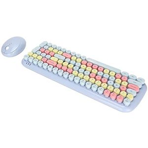 Draadloze Toetsenbordmuiscombinatie, 100 Toetsen en 4 Knoppen, Ergonomische Schattige Retro Ronde Toetsen, Compacte USB-schrijfmachine, Multimediasnelkoppeling, 10 M Transmissie, 2,4 G (candy XR lichtblauw gemêleerde kleur)