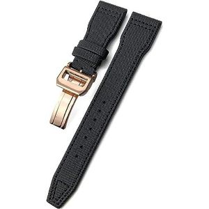 WCQSYY Geweven Nylon Horlogebandje Horlogebanden Fit Voor IWC Pilot Mark Portugieser Portofino Armband Met Vouw Gesp 20mm 21mm 22mm (Color : Black black rose 1, Size : 21mm)