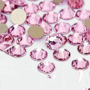 2088 DIY kristal nageldecoraties zonder hotfix, 8 grote en 8 kleine strass steentjes, platte achterkant, plaknagels voor nagelkunst, lichtroze, SS10-1440 stuks