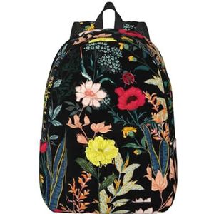 OdDdot Kleurrijke Houten Boards Print 15 inch Laptop Dagrugzak Canvas Rugzak Reizen Camping Wandelen Boekentas Voor Mannen Vrouwen, Kleurrijke Boho Bloemen, M