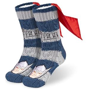 Marvel Pluizige Sokken, Heren pantoffelsokken, Zwart, Panther Thor, Warme Gebreide Sokken (Blauw/Grijs)