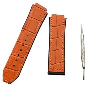 LUGEMA 25mm * 19mm Leer Rubber Siliconen Horlogeband Vlinder Gesp For Hublot Band Compatibel Met Big Bang Riem Classic Fusion Logo (Color : Orange, Size : With gold buckle)
