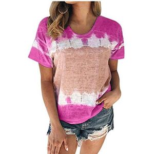 MOTOCO Blouse Top Dames Losse Casual Ronde Hals Korte Mouw Patchwork Print Plus Size T-Shirt Tee, roze (hot pink), 3XL