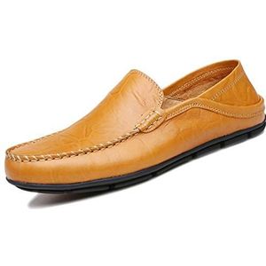 Lapens Casual platte loafers voor heren, modieuze instappers, autorij-schoenen, Geel Bruin 1, 40.5 EU