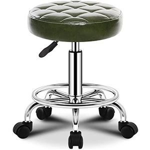 WYUYIWH Ronde rollende kruk schoonheidskrukken stoel verstelbare draaibare rolkruk met wielen en voetsteun, PU lederen in hoogte verstelbare rollende winkel bureaukruk, spa salon tattoo werk kantoor