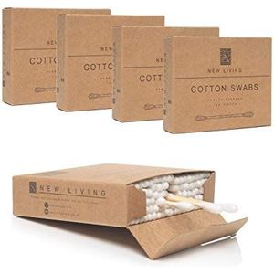 500 bamboe wattenstaafjes | Biologisch afbreekbaar en composteerbaar | Eco-product | 5 x 100 verpakkingen | Biologisch afbreekbaar en composteerbaar | Wattenstaafjes met bamboe handvat |