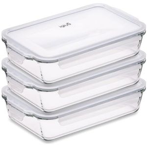 Igluu Meal Prep - Glazen Lasagne Schaal met Luchtdichte Snap Lock-Deksel - Grote Rechthoekige Oven Schaal - BPA-Vrij, Magnetron, Vriezer & Vaatwasserbestendige Ovenschaal 2.2L - set van 3