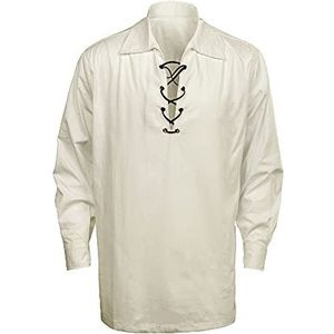 Cusfull Klassieke Schotse Jacobiet Ghillie Kilt Shirt voor heren, Beige, M