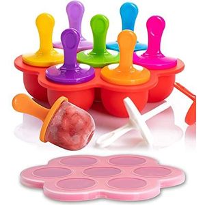 iFancy Silicone Vorm voor invriezen + bewaren van babyvoeding, babyvoeding, babypap & ijslolly's maken | ijslollyvorm incl. siliconen deksel + kleurrijke eetstokjes | BPA-vrije verpakking | Rood