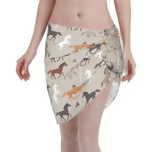 Leuke paardenprint elegante strandwrap, bikini cover-up, badkleding jurk, voor vrouwen, perfect voor zwembad en resort, zwart, Zwart, one size