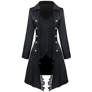 Feynman Steampunk jas, gothic, mantel, kant, barok, Victoriaans, driekwart, vintage, middeleeuws, uniform, Zwart, XL