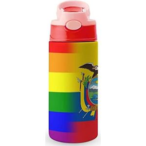 LGBT Pride Ecuador Vlag 350 ml waterfles met rietje, koffiebeker, waterbeker, roestvrijstalen reismok voor dames en heren, roze stijl