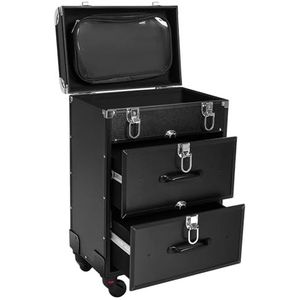 CCAUUB 3-laags make-up rolling train box, professionele cosmetische organizer doos, grote cosmetische trolley met laden en sloten, cosmetica opslag organizer voor op reis, zwart, modern