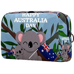 Happy Australia Day Leuke Koala Print Reizen Cosmetische Tas voor Vrouwen en Meisjes, Kleine Make-up Tas Rits Pouch Toiletry Organizer, Meerkleurig, 18.5x7.5x13cm/7.3x3x5.1in, Mode