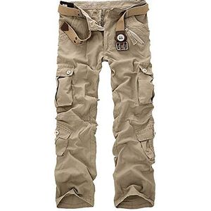 DaiHan Heren effen cargobroek vintage cargobroek broek multi-tas army overalls, kaki, 31W
