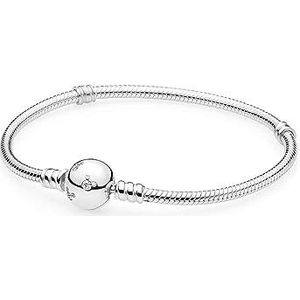 Pandora, Disney, Pandora Moments Sparkling Mickey Mouse Snake Chain Bracelet, Size 19