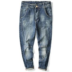 Jeans mannen retro blauw elastische hiphop streetwear losse fit harembroek patched casual denim mannen jeans broek(28 Code)