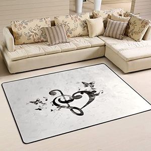 Gebied tapijten 100 x 150 cm, muzieknoot liefde hartvormige vloertapijt print woonkamer tapijt pluche gebied tapijten voor slaapkamer, voor keuken, slaapkamer