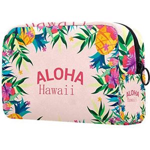 Toilettas met rits,Grote capaciteit herbruikbare make-up zakje cosmetische reistas met kleurrijke tropische Aloha bloemenprint voor tienermeisjes vrouwen