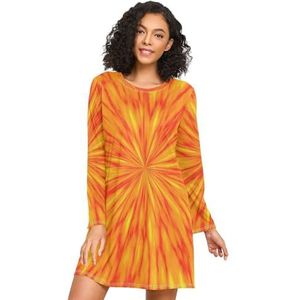 LI ZHI XIN Nachthemd voor dames, lange mouwen, nachthemd, nachthemden, slaapkleding, ronde hals, losse grote maten, nachtkleding, XXXL, oranje, vuurwerkpatroon, Meerkleurig, S