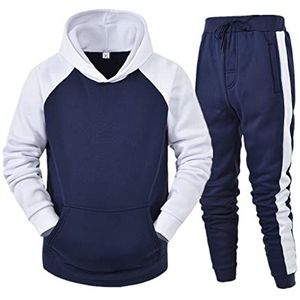 Generic Joggingpak voor heren, katoen, joggingpak, trainingspak, joggingbroek, hoodie, sportbroek, jack met capuchon en sportbroek, outdoor, casual ritssluiting, joggingpak, sweatjack, trainingspak, vrije tijd, #01-d-marine, XL